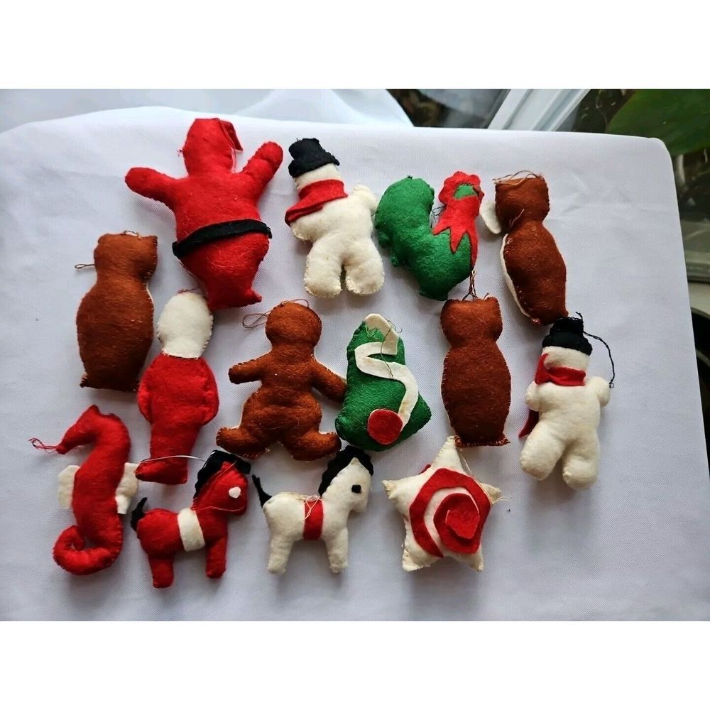 14 Vintage Felt Christmas Ornaments PRIMITIVE Plush HANDMADE Hand Crafted B - Picture 7 of 8